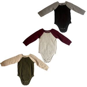 Toddler Boys Raglan Long Sleeves Bodysuit 24M Set of 3 Crewneck Snap/Button-up